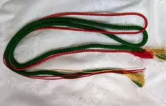 緑赤編み込み帯締め 房付き