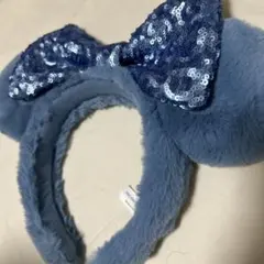 ミッキーミニー耳カチューシャ 青 スパンコールリボン　ディズニーランド
