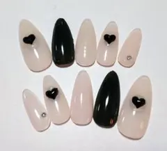 現品♡ベージュ×ブラックハートネイルワンホン y2kシンプル ワンポイント