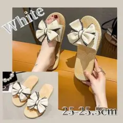 【新品】リボン ホワイトサンダル 25-25.5cm 上品 可愛い おしゃれのサムネイル