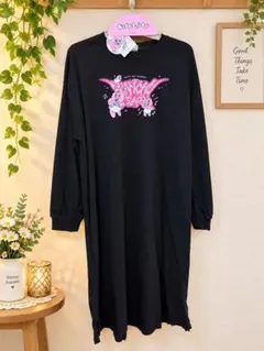おぱんちゅうさぎ✨ルームウエアワンピース　長袖 ブラック　LLサイズ