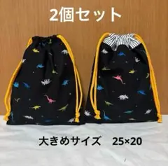 K71 【2個セット】　大きめサイズ　巾着袋　恐竜柄