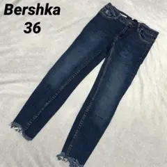 ベルシュカ ローライズ スキニーデニム ダークブルー カットオフ 36