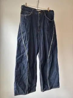 ワイドレッグデニムパンツ ダークブルー