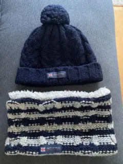 BRITISH WOOL ネイビー ニット帽と ネックウォーマーセット