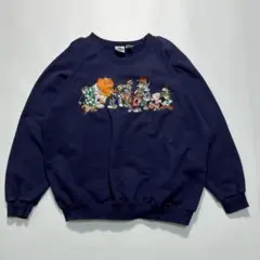 90s ルーニーテューンズ スウェット XL 紺 キャラ刺繍 +5979