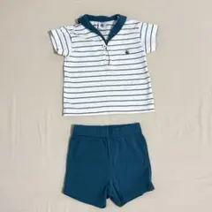 PETIT BATEAU セーラー風トップスショートパンツセット 12mのサムネイル