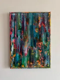 『光も闇も抱きしめて』抽象画 モダンアート 現代アート F4 原画 原画 『森の輝き』光 輝き 森 木 空 樹木 春 緑 自然 おしゃれ 抽象画