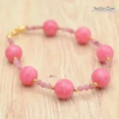 ブレスレット マンテル金具 インカローズ × ピンクトルマリン 天然石 2R7