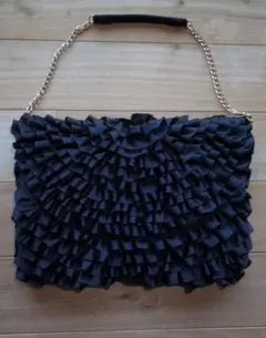 ハンドバッグ　フリル　黒　フォーマル用　ポケットたくさん　送料無料