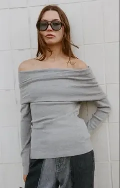 ZARA オフショルダー グレー ニットセーター