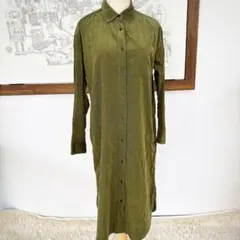 【美品】UNIQLO コーデュロイシャツワンピース オリーブ Mサイズ