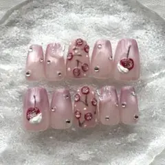 #7 チェリー 韓国 ピンク ホイップ ワンホン ガーリー 量産 ネイルチップ