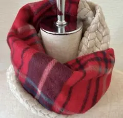 人気❤️レッドチェック❤️ジャガードボア　フリース　スヌード　マフラー　赤　ベージュ