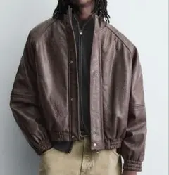 ZARA ヴィンテージフェイクレザー ジャケット ダークブラウン