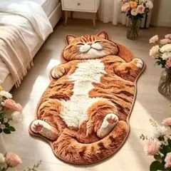 ごろ寝 茶トラ猫 ラグ 77×49cm 玄関マット 室内 可愛い ペット 癒やし