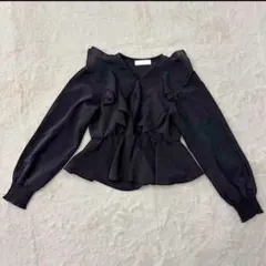 セシルマクビー　ペプラム　フリル　Vネック　ブラウス　黒　M 長袖のサムネイル