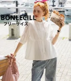 BONLECILL チュールドッキング リボンパフスリーブブラウス　ホワイト　Fのサムネイル