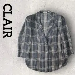 CLAIR チェック柄 薄手ジャケット(M)ブラック系 パワーショルダー 長袖