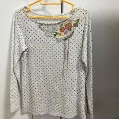 UT 長袖Tシャツ M ドット柄 花柄刺繍　M