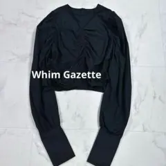 美品୨୧Whim Gazette ギャザーコンパクトブラウス ショート丈　黒のサムネイル