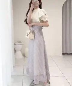 【mily bilet】 ダブルフリル袖チェックレースドッキングワンピース