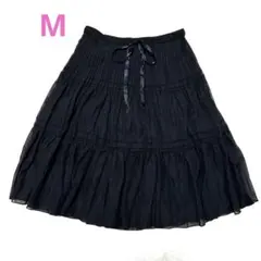 膝丈スカート プリーツスカート チュールスカート スカート M 黒 レディース
