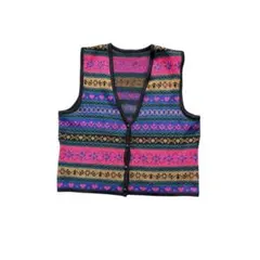 7BS3 総柄ニットベスト　レトロガール　アンティーク　古着used