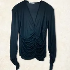 ザラ ZARA Vネック シャーリング トップス 黒 Black Mサイズのサムネイル