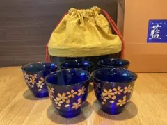 ガラスコップ　5個セット　籠巾着付き　桜模様　未使用