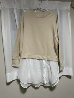 QTUMEクチューム　ベージュ レイヤード チュニックワンピース