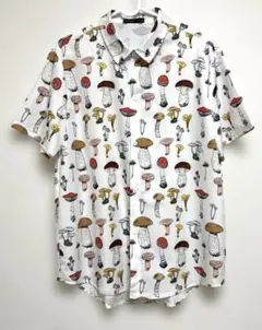 【美品】【総柄】【レトロ】【個性派】【古着】きのこ柄　アロハ　マッシュルーム