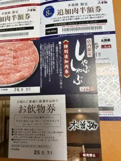 木曽路 特別追加肉券 お飲物券のサムネイル