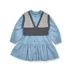 チェックジャガードベスト＆シャツコールワンピースセット100-110