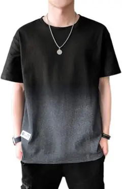 Tシャツ メンズ 半袖 夏服 綿 グラデーション カットソー カジュアル L