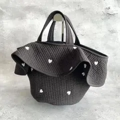 ビッグマルシェバッグ 2way 6ポケット グレー×ハート刺繍 フリルなし