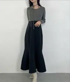 リブ　ニット　リボンチョーカー　マーメイド　ワンピース