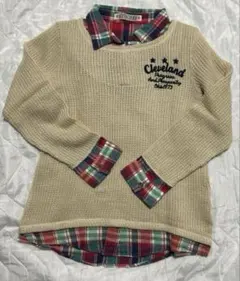 ロゴ刺繍 切り替えニットセーター 長袖　Mサイズ