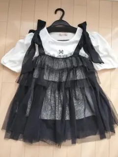 半袖カットソー＆ティアードチュニックの重ね着セット