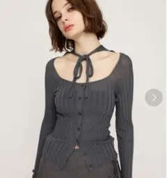 SLY リブ編み長袖カーディガン グレー