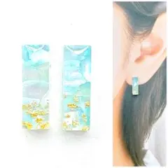 水色15mmレクタングルピアス/イヤリング