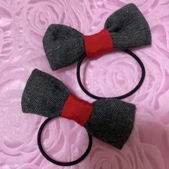 デニム風リボンヘアゴム2個セット