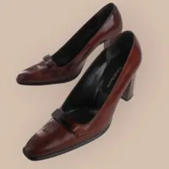 ピンキー&ダイアン　ブラウンレザー スクエアトゥ ハイヒール