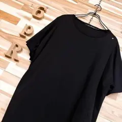 美品【ノーアイディーブラック】アシンメトリー レイヤード 半袖Tシャツ 黒×銀