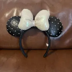 ディズニー カチューシャ ミニー 黒 キルティング パール スパンコール