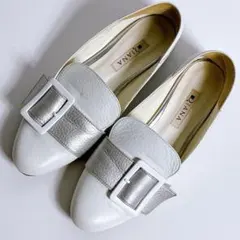 【美品】DIANA ダイアナ パンプス フラットシューズ ホワイト 24.0