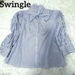 定価9790円 スウィングル ストライプ ボウタイシャツブラウス M
