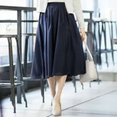 【エニィスィス】（S）洗える！ギャザー シフォン フレアスカート バックゴム 紺