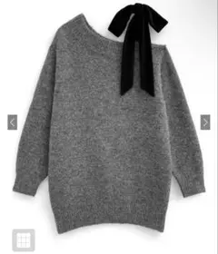 ワンショルダーベロアリボンニットミニワンピ