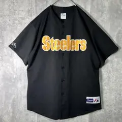 希少 USA製 Steelers ベースボールシャツ 黒 Majestic XL
